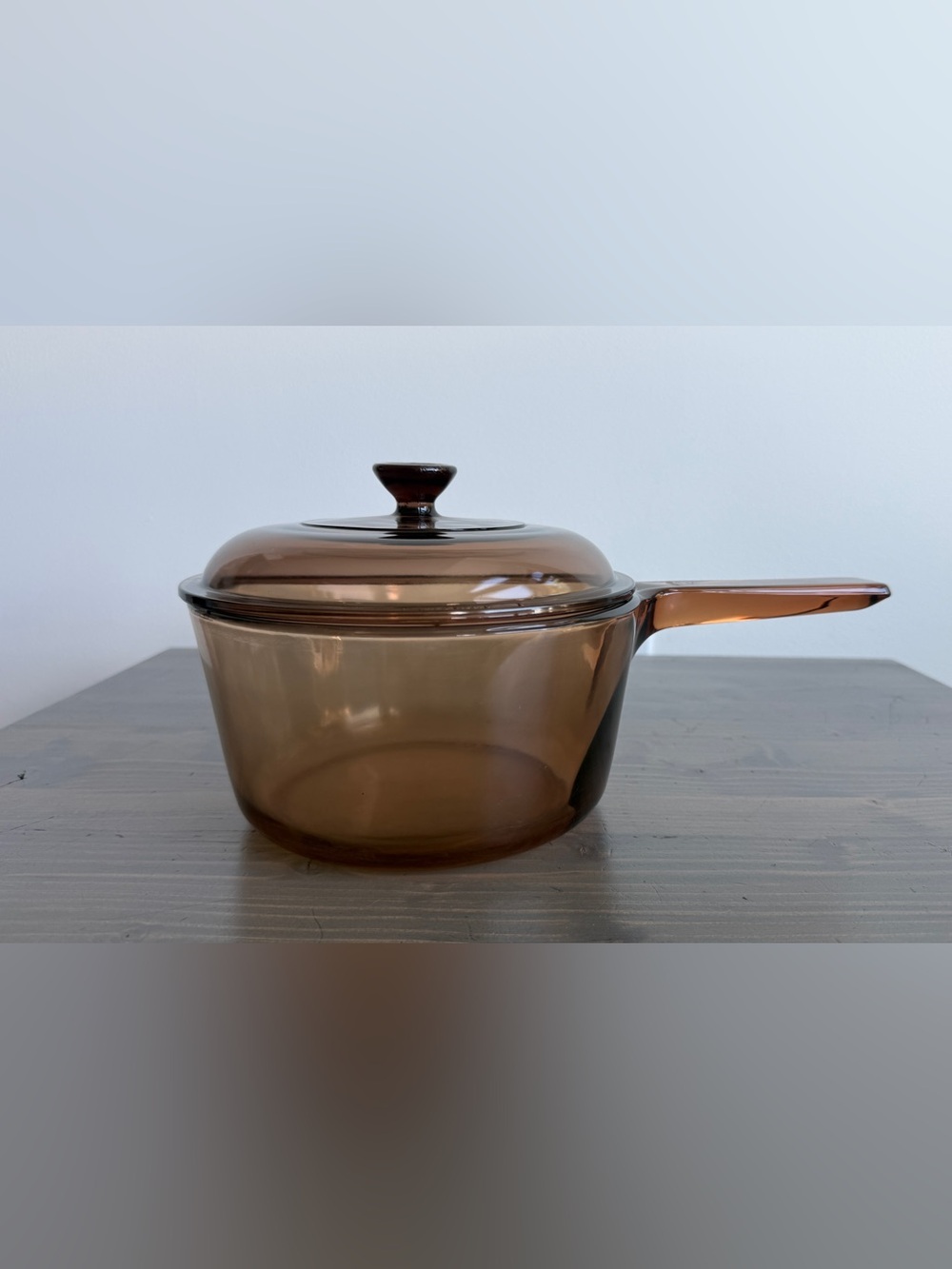 Vintage Amber glass Corning Visions saucepan
Pyrex lid